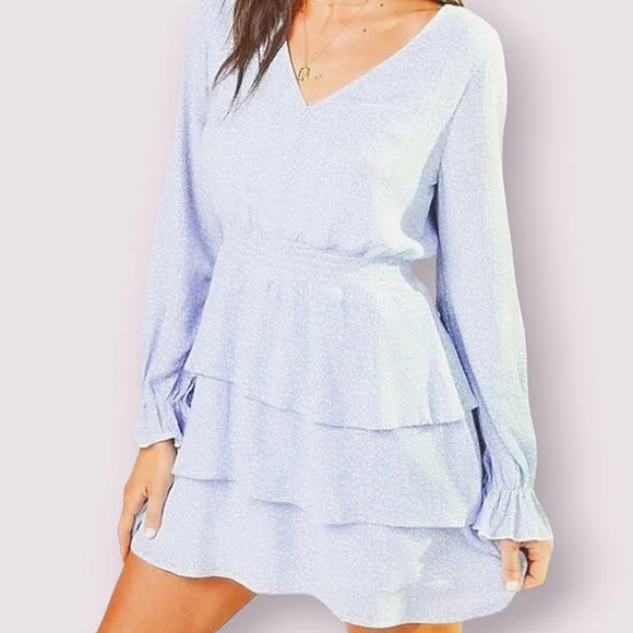 Altar'd State | Dresses | Altard State Womens Lightblue And White  Leopardprint Tiered Dress | Poshmark